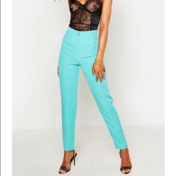 Tall Tailored Teal Ankle Pants Bright Bold Work Colored Fall Layer - Picture 1 of 9